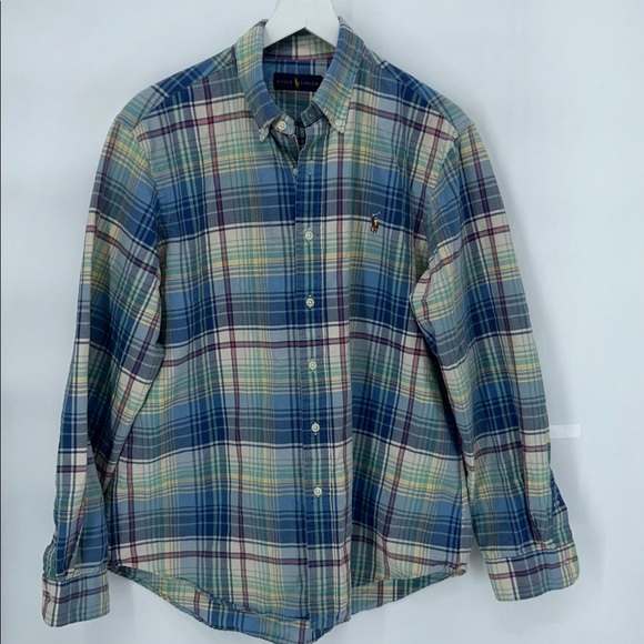 Ralph Lauren Plaid Button Down Shirt L Blue Green Cotton Classic - Picture 2 of 10